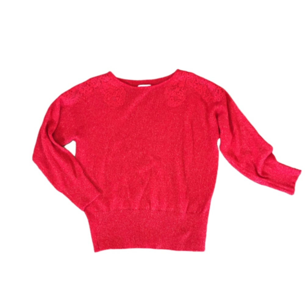 Elle Red Holiday Sweater with Embellished Shoulder